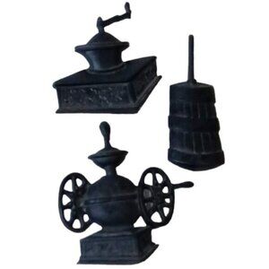 Vntg 70s SEXTON 3 Pcs Kitchen Wall Plaques Cast Iron Churn Coffee Mill Grinder